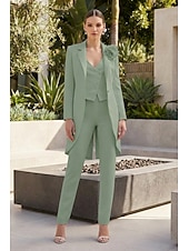 voordelige Damespakken-Dames 3-delige pakken Bruiloft Bruiloft gast Stretch crêpe Elegant Blote rug Lange mouw Tot de enkel Gekerfde revers