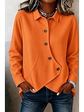  Femmes Chemise Chemises Polo Gaufre Texture Couleur Unie Quotidien Revers Occasionnel Quotidien Vêtements de rue Bleu Bleu Roi Orange Vert Beige Printemps Automne