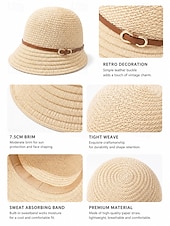 abordables Sombreros de mujer-Sombrero de sol de poliéster tejido para mujer, estilo cloche multicolor con ala larga en la parte delantera y corta en la trasera. Sombrero ligero ideal para vacaciones de verano, playa, viajes,