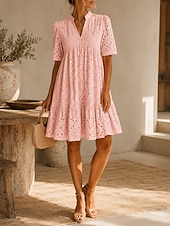 economico Vestito Semplice-Per donna Abito al ginocchio Abito ritagliato Elegante Quotidiano Vestibilità comoda Colore Puro Manica Corta Scollo a V Blu chiaro Nero Bianco Rosa Estate