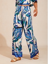 economico Pantaloni-pantaloni a gamba larga in raso setoso con stampa marmorizzata