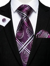 preiswerte Hochzeit ACC-Krawatten-, Einstecktuch- und Manschettenknopfset für Herren, mehrfarbig gemustertes Polyester-Krawattenset für Hochzeiten, Business-Anlässe, formelle Anlässe und Abendgarderobe