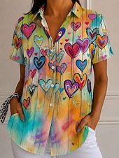cheap Stripe&amp;Geometric Blouses-Women's Shirt Graphic Geometric Plaid Vintage Stylish Modern Short Sleeve Shirt Collar Regular Tops Casual Daily Blue Black Yellow Summer Spring