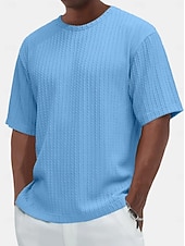 economico T-shirt in maglia a coste-Per uomo Maglietta Maglietta a Maglia a Coste Maniche Corte Girocollo Estate Semplice Testurizzato Striscia di Fossa Moda Designer Essenziale Jacquard Puro Casuale Vacanza Streetwear Blu Nero Verde