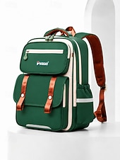cheap Kids &amp; Teen Backpacks-Kids School Backpack, Waterproof Polyester Large Capacity Bookbag with Multiple Compartments, Adjustable Straps, Breathable Back Panel, Reflective Safety, Green Beige for Boys and Girls Back to School