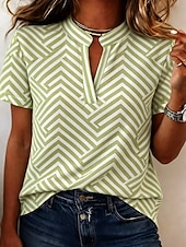 economico Bluse a righe e geometriche-Per donna Blusa Bottoni Stampato Grafico Geometrico Vintage Elegante Moderno Manica Corta Colletto a Camicia Top Regolari Casuale Quotidiano Blu Bianco Giallo Verde chiaro Rosa Estate Primavera
