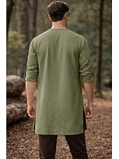 preiswerte Oberteile-Mittelalterlich Renaissance Hemd Tunika langarm Pirat Wikinger Mischung aus Baumwolle und Leinen Kostüm Herren Vikinger Seeräuber Halloween Karneval Leistung LARP Renaissance-Messe Erwachsene Hemd