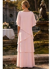 economico Lunghezza del pavimento-Linea ad A Lunghezza al pavimento Abito da invitata a nozze Abito Formale Abito a Strati Abito da cerimonia per signora Mezza Manica Girocollo Elegante Formale Ospite di nozze Chiffon con Volant