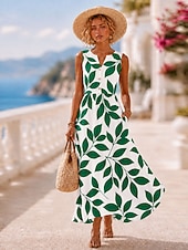  Damen Maxikleid Sommerkleid Urlaub Täglich Heim Outdoor Normale Passform Blumen Ärmellos V Ausschnitt Blau Gelb Purpur Grün Sommer Frühling
