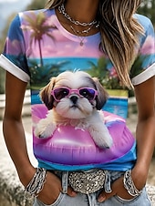  giorno del Ringraziamento Per donna Maglietta Blocco di colore Stampato Grafico Animale Mucca Vintage Elegante Classico Manica Corta Girocollo Top Regolari Casuale Quotidiano Bianco Beige chiaro Rosa