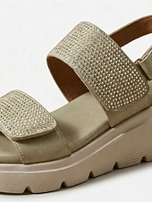 abordables Sandales Confort-Sandales compensées vertes à strass pour femme, avec soutien de la voûte plantaire – sandales à bride arrière confortables et scintillantes, dotées d'une semelle intérieure rembourrée et d'une semelle