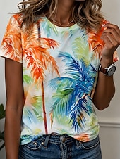 abordables T-shirt floral-Femmes T-shirt Imprimé Graphique Plantes Élégant Classique Occasionnel Manche Courte Col ras du cou Hauts Réguliers Occasionnel Quotidien Bleu Violet Orange Été Printemps