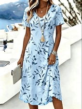  Per donna Abito Midi Vestito T-Shirt Abito a trapezio Vacanza Casual Boho Spiaggia Vestibilità regolare Floreale Grafico Manica Corta Scollo a V Blu Rosa Beige Estate Primavera