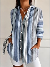 cheap Stripe&amp;Geometric Blouses-Women's Shirt Blouse Buttons Graphic Polka Dot Striped Vintage Stylish Classic Long Sleeve Shirt Collar Crop Tops Casual Daily Holiday Black Pink Dusty Blue Summer Spring Fall Winter