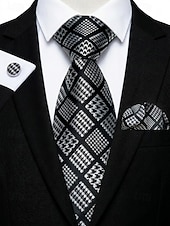 preiswerte Hochzeit ACC-Krawatten-, Einstecktuch- und Manschettenknopfset für Herren, mehrfarbig gemustertes Polyester-Krawattenset für Hochzeiten, Business-Anlässe, formelle Anlässe und Abendgarderobe