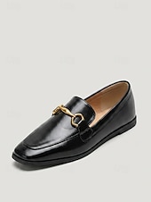 baratos Women's Slip-Ons &amp; Loafers-Women's White Horsebit Loafers, Classic Square-Toe Slip-On Flat Shoes for Office Work, Business Casual, Commuting &amp; Everyday Wear