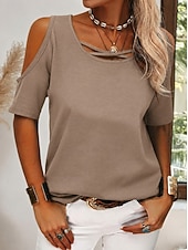 economico T-shirt semplice-Per donna Maglietta Semplice Elegante Manica Corta Girocollo Top Regolari Casuale Quotidiano Uscire Blu Bianco Cachi Nero Rosa Estate Primavera
