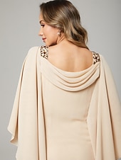  Sheath Column Floor Length Party Dress Cocktail Dress Wedding Guest Dress Mother of the Bride Dress Half Sleeve Jewel Neck Elegant Plus Size Wedding Guest Chiffon with Beading Cascading Ruffles