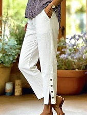 baratos Прямые Брюки-Women's Straight Stylish Casual Ankle-Length Medium Waist Solid Color Patchwork Comfort Inelastic Vacation Formal Blue turmeric Rouge Black Summer Spring
