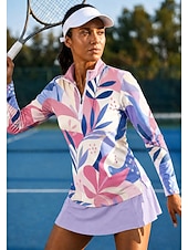 economico Camicia Donna-Per donna Geometrico Floreale Top Maglietta sportiva Maglia da tennis Manica Lunga Cerniera Floreale UPF50+ Resistente ai Raggi UV Alta elasticità Traspirante Pallavolo Tennis Golf Colletto Collo Alto
