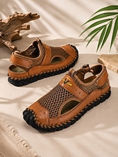 economico sandali da esterno-Sandali da passeggio da uomo a punta chiusa, sandali da pescatore in rete traspirante con cinturino regolabile, scarpe estive antiscivolo per esterni, spiaggia e viaggi
