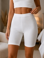 baratos Shorts-Mulheres Calção Leggings Leggings aconchegantes Roupa de rua Casual Comprimento do joelho Cintura Alta Tecido Cintura elástica Respirabilidade Com Stretch Férias Rua Roupa Diária Branco Preto Rosa