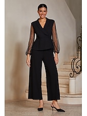 cheap Polished Edit-Women's Straight Pants Ankle Length Mid Waist Elegant Casual Daily Mother Of The Bride with Stretch Fabric Stretchy Pocket Black
