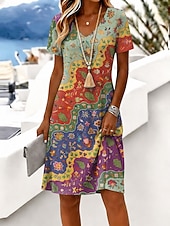  Per donna Mini abito Vestito T-Shirt Abito a trapezio Vacanza Casual Boho Spiaggia Vestibilità regolare Grafico Geometrico Manica Corta Scollo a V Arancione Verde Estate Primavera