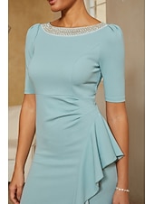 economico Rifinitura-Per donna Linea ad A Abito da Cocktail Abito da invitata a nozze Lunghezza alla caviglia Scollo a Barca Mezza Manica Manica leggermente a sbuffo Vita alta Elegante Semi-Formale con Tessuto