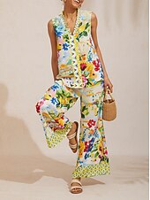 abordables Gilets pour femmes1-haut sans manches léger en lin, motif jardin d'agrumes, idéal pour les fêtes