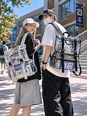 cheap College Backpacks-Heavy Duty Clear Backpack Stadium Approved - Transparent PVC School Bag with Dual Buckles &amp; Mesh Pockets for Students, Work, and Travel