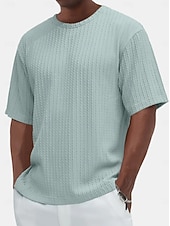 economico T-shirt in maglia a coste-Per uomo Maglietta Maglietta a Maglia a Coste Maniche Corte Girocollo Estate Semplice Testurizzato Striscia di Fossa Moda Designer Essenziale Jacquard Puro Casuale Vacanza Streetwear Blu Nero Verde