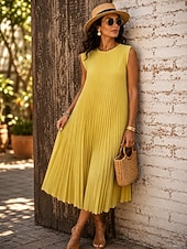 cheap Plain Dress-Women's Maxi Dress Shift Dress Elegant Vintage Daily Loose Fit Plain Sleeveless Crew Neck dark brown Black Yellow Sky Blue Spring