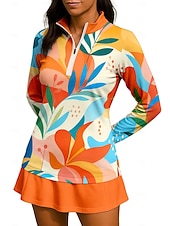 economico Camicia Donna-Per donna Geometrico Floreale Top Maglietta sportiva Maglia da tennis Manica Lunga Cerniera Floreale UPF50+ Resistente ai Raggi UV Alta elasticità Traspirante Pallavolo Tennis Golf Colletto Collo Alto