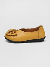cheap Women's Flats-Women's Yellow Floral Ballet Flats – Soft Slip-On Comfort Shoes with 3D Flower Detail and Flexible Non-Slip Sole  for Walking, Travel, Shopping and Everyday Wear