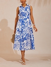 abordables vestido casual-Vestido camisero azul de lino vaporoso de St Barth Blooms