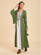 preiswerte Kleid-Mittelalterlich Renaissance Kleid Ausgefallene Kostüme Hexe Wikinger Kostüm Damen Keltisch Fantasie Halloween Karneval Leistung LARP Renaissance-Messe Erwachsene Kleid