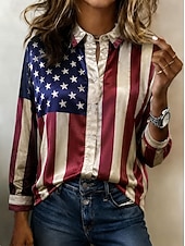  Giorno dell'Indipendenza Americana Per donna Camicia Camicia in raso Camicia button-down Camicia casual Stampato Grafico Bandiera Vintage Elegante Classico Manica Lunga Colletto a Camicia Top Regolari