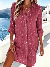 economico Arte &amp; Design Abito-Per donna Abito al ginocchio Abito Camicia Vacanza Compleanno Casual Spiaggia Vestibilità regolare Floreale Grafico Astratto Manica Lunga Bavero Blu Rosa Verde Estate Primavera