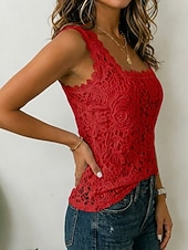  Women's Lace Tops Lace Patchwork Elegant Sleeveless Square Neck Regular Tops Casual Blue Black White Pink Red Summer