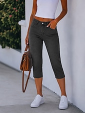 baratos jeans-Mulheres Jeans Ganga Calças Capri Calças finas Moda Capris Cintura Alta Conforto Com Stretch Férias Formal Preto Azul Claro Cinzento Verão Primavera Fino