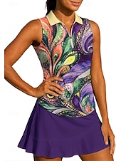 abordables Chemise pour femmes-Femmes Abstrait Hauts T-shirt de sport T-shirt POLO Chemise de tennis Sans manches Fermeture éclair Floral UPF50+ Résistant aux UV Haute élasticité Évacuation de l'Humidité Respirant Volley-ball