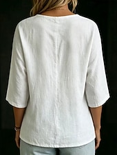  Women's Shirt Blouse Buttons Solid Color Vintage Fashion 3/4 Length Sleeve Batwing Sleeve V Neck Regular Tops Casual Space gray Caramel color White Summer Spring