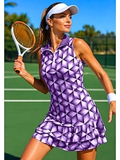 halpa Naisten mekko-Naisten Geometrinen Tennismekko Urheilumekko Tennispoolomekko Hihaton Neljänneksen postinumero Elastinen Hikeä siirtävä Hengittävä Lentopallo Tennis Golf Kaulus Sänkyjen avaus Hameet Pinkki Tumma