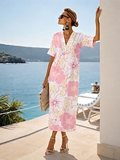 economico Abiti casual-Per donna Abito maxi Abito Camicia Vestito Estivo Abito Vintage Abito Formale Elegante Vacanza Vintage Manica al gomito Casa Lavoro Spiaggia Vestibilità comoda Floreale Grafico Astratto Manica Corta
