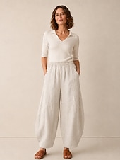 abordables Colección de Lino Premium-Pantalones bombachos de lino para mujer, cintura media, largo completo, bolsillo, cintura elástica, vacaciones, azul arroz