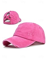 economico Cappelli da donna-Cappellino da baseball da donna in cotone lavato con coda di cavallo, cappello regolabile multicolore per chignon disordinato, cappellino estivo casual per viaggi, attività all'aperto, uso quotidiano
