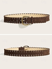 voordelige Dames riem-Damesriem van gevlochten imitatieleer met verstelbare tailleband in bruin en koffiebruin, een zomeraccessoire voor jurken, broeken met hoge taille, casual, vakantie-, reis- en dagelijkse kleding.