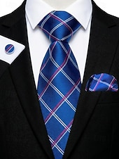 preiswerte Hochzeit ACC-Krawatten-, Einstecktuch- und Manschettenknopfset für Herren, mehrfarbig gemustertes Polyester-Krawattenset für Hochzeiten, Business-Anlässe, formelle Anlässe und Abendgarderobe