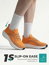 voordelige Dames Hardloopschoenen-Oranje instapschoenen voor dames – ademende gebreide sportschoenen met schokabsorptie &amp;Antislip buitenzool voor hardlopen, wandelen, krachttraining, fitnessoefeningen, reizen en comfort de hele dag